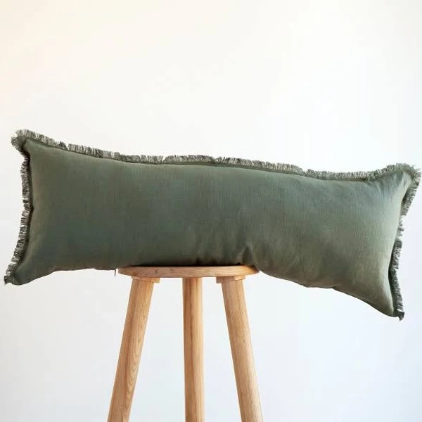 Long green lumbar pillow, sage green lumbar throw pillow, Raw edge long lumbar may in custom size. Lumbar cushion, COVER ONLY.