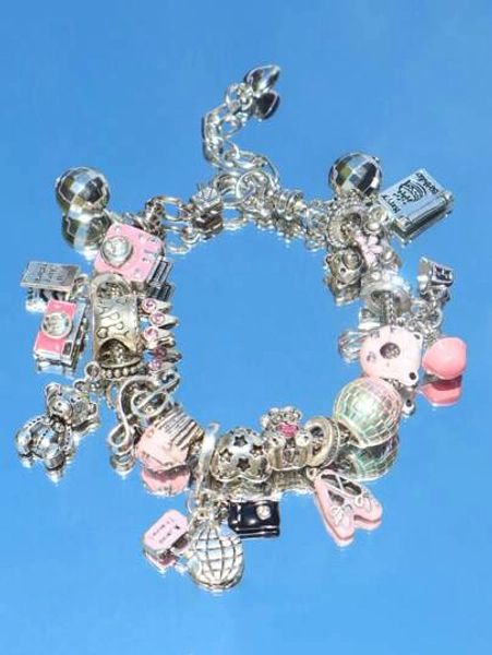 Pink Travel Charm Bracelet, Birthday/Anniversary Commemorative Bracelet Earth, Passport, Suitcase Charm Bracelet For Travel Memories Cute Donut & Cake Charm Bracelet, Sweet & Adorable Style Charm Bracelet With Adorable Charms