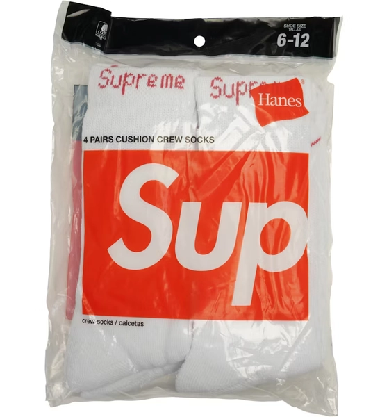 Supreme Hanes Crew Socks (4 Pack) White