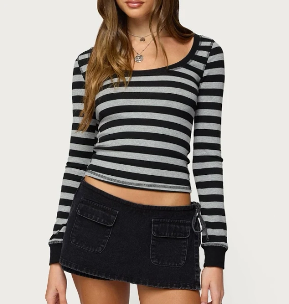 Edikted Women's Rainey Striped Long Sleeve Top