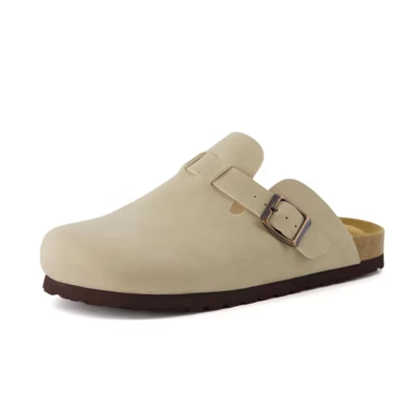 CUSHIONAIRE Kid's Hana Cork footbed clog with Genuine Leather upper, Faux Fur lining, and +Comfort -Stone Nubuck 4
