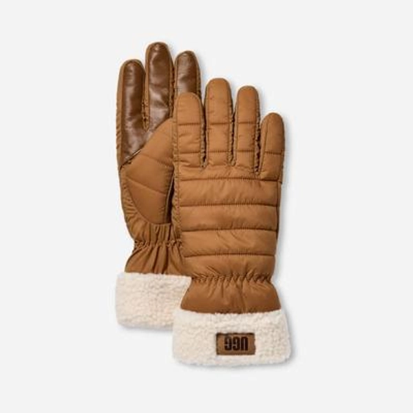 UGG® Women's AW UGG®fluff Cuff Glove Nylon in Chestnut, Size L/XL