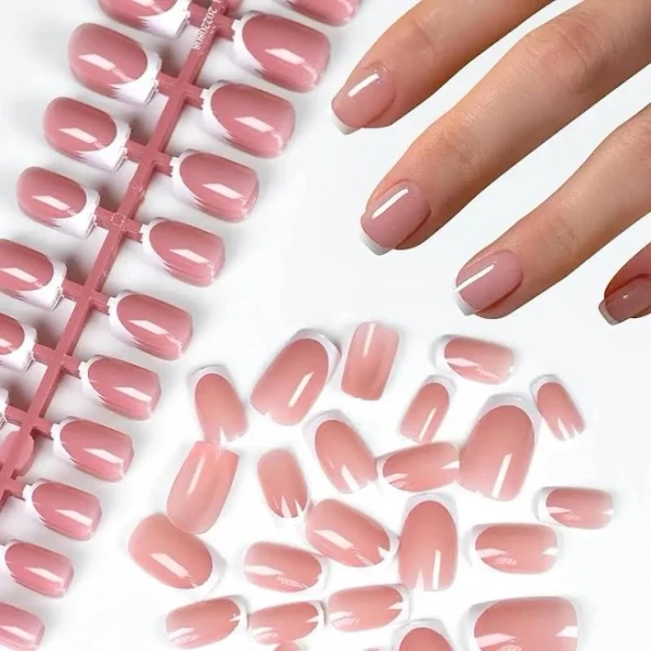 120 Pcs 5 Pack Kids Acrylic Fake Nails Press On Full Cover Short French Color False Nail Art Kit for Girls Christmas Gift