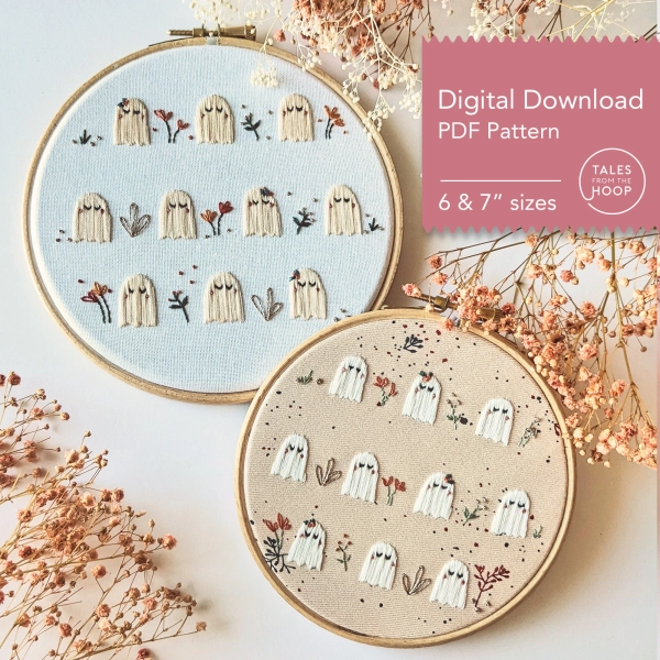 Ghosts in the Garden Embroidery Pattern: Kawaii Floral Theme (Digital PDF)