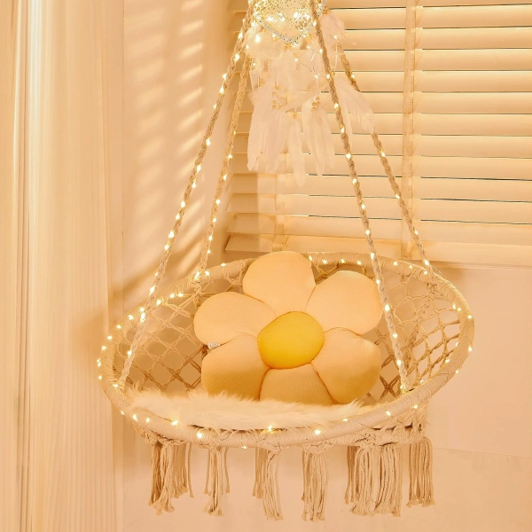Dakota Fields LED Hanging Chair Light Up Macrame Swing Hammock Chair with 472" LED Light for Indoor Outdoor Home Patio Deck Yard Garden Reading Leisure Lounging Large Size(55x75cm) (NO Stand) | Wayfair