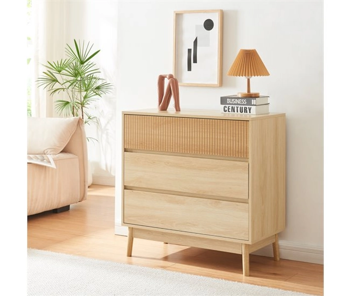 Cómoda Landskrona com 3 gavetas MDF 80x80x40cm - Efeito carvalho [en.casa]