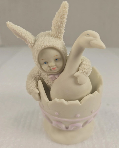 Department 56 Baby Bunny Goose Easter Figurine Porcelain White Decor 1997 Small