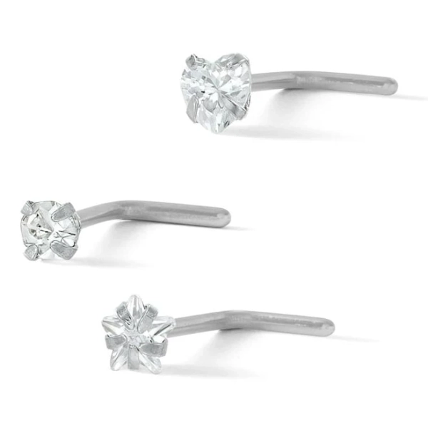 20g Semi-Solid Stainless Steel Multi-Shape CZ Nose Stud Set