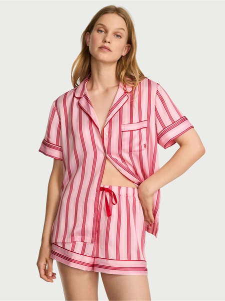 Red Christmas Stripe Satin Short Pyjamas Set