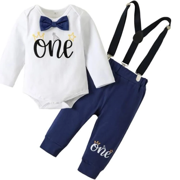 LUJENGEFA Baby Boys 1st Birthday Gentleman Bow Tie Bodysuit Suspender Pants