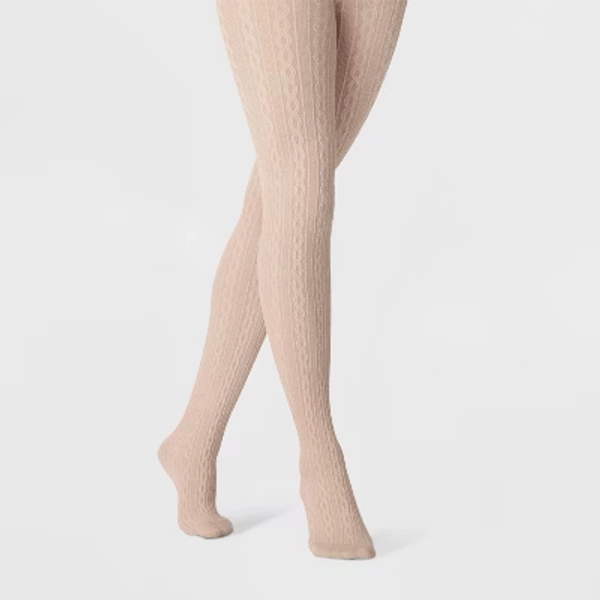 Women's Cable Sweater Tights - A New Day™ Oatmeal Heather S/M