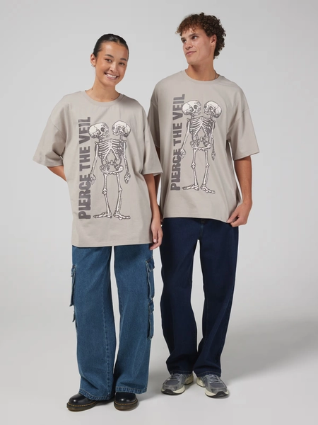 Pierce The Veil Skeleton Oversized Tee  Bone - Jay Jays Online