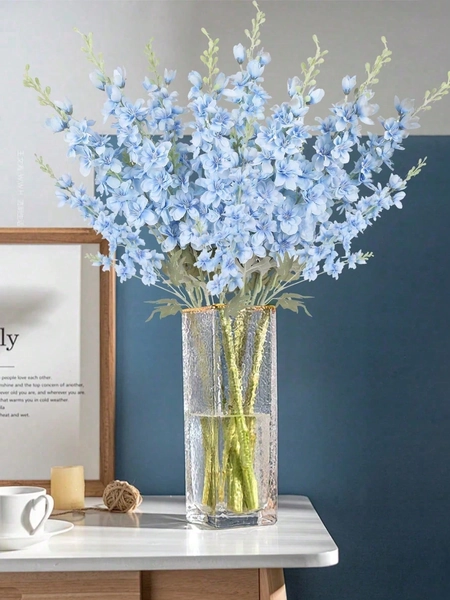 6Pcs 34.65 Inch Artificial Flowers Delphinium Lifelike Faux Larkspur Bride Flowers With Long Stem, Floral Wedding Flowers Faux Bouquets For Tall Floor Vase Home Table Kitchen Garden Outdoor Wedding Arrangement Decor