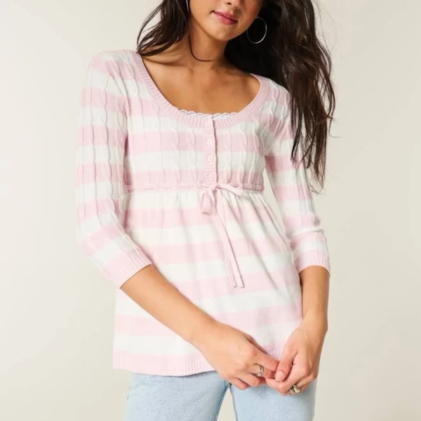 Hollister Women's Cable-Knit Babydoll Sweater