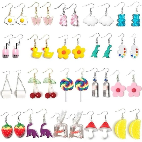 20 Pairs Weird Funny Gummy Bear Duck Water Bottle Fish Earrings