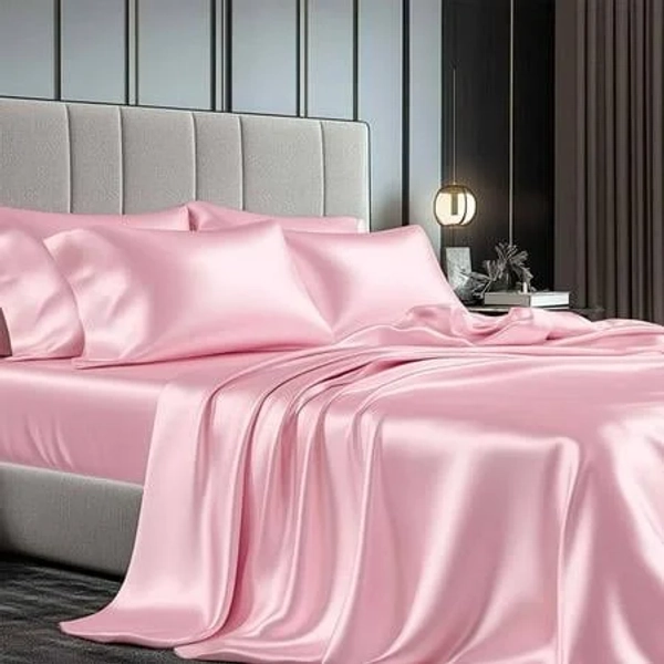 Turkio Satin Sheets Queen Silk Sheets Pink Bed Sheet Set,4 Pieces 1800 Microfiber 2 Pillowcase 20"x30