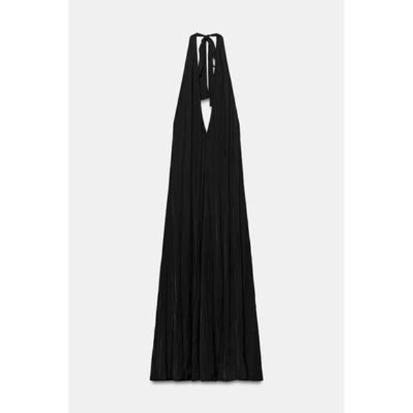 Zara - Satin Effect Midi Halter Dress - Black - Xs - Woman
