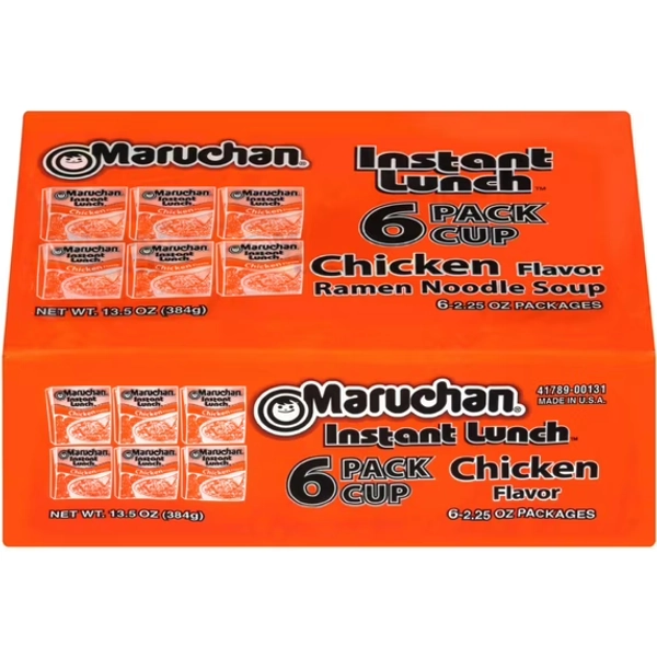 Maruchan Instant Lunch Chicken Flavor Ramen Noodles, 2.25 oz, 6 Count Shelf Stable Cup