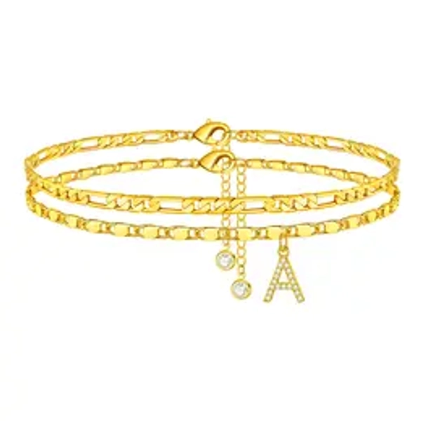 GANIA Letter Layered Ankle Bracelets for Women Dainty Chain Initial Pendant Anklets Set Non Tarnish Alphabetical Ankle A-Z Gifts for Girls Costume Accessories TikTokShopBlackFriday