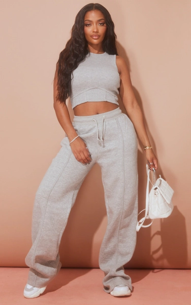Shape Grey Marl Binded High Waist Wide Leg Joggers