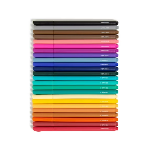 U Brands Fine Liners Felt Tip Pens, 24 Count, Fine (5mm) Point, Assorted Color Ink, Office Desk Accessories