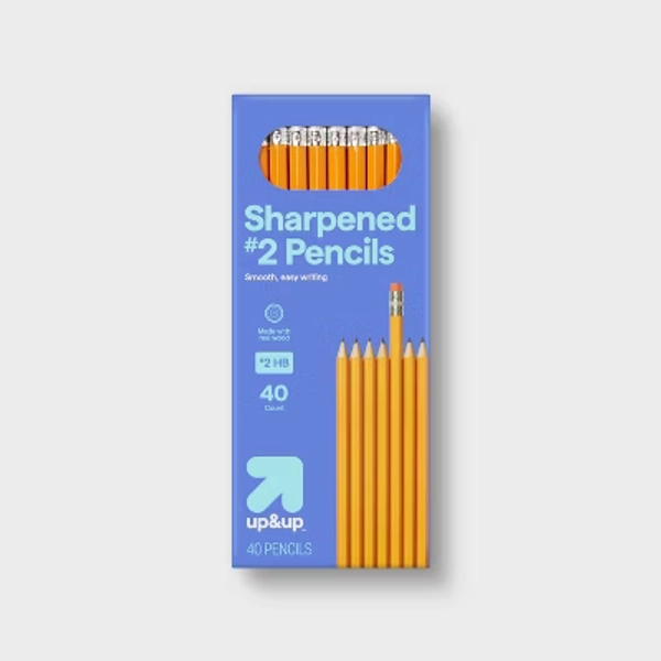 40ct Sharpened #2 Wood Pencils - up&up™: School Supplies, 2.05mm Point, Erasable, Yellow, No. 2, Kids Stationery