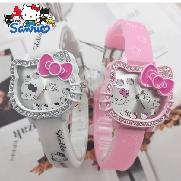 Hello Kitty Children's  Watches Cartoon Cat Head Student Electronic Silicone Diamond Bow Quartz Watch Party Kids Girls Gifts - AliExpress 1511