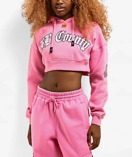FB County Old School Pink Crop Hoodie