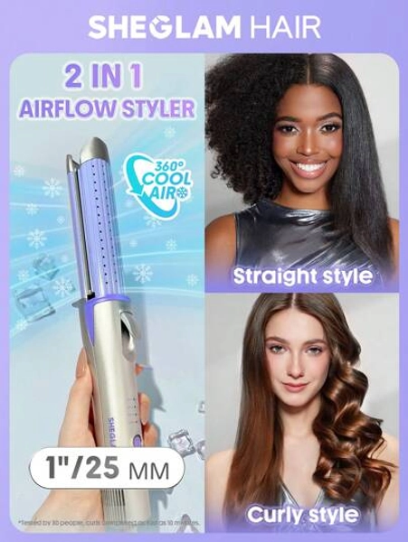 SHEGLAM HAIR Cool Lock Airflow Styler, 360° Airflow Styler Curling Iron,Hair Curler With Cooling Air Vents To Lock In Style,4 Adjustable Temp,Dual Voltage,Fast Straightening,Water-Based Ceramic Coating Makes Hair Shiny,Cueler & Straightener,Curly Hair Products,Hair Curling Irons,Hair Straightener For Long Short Hair - US Plug Graduation Birthday Holiday Summer Fall Autumn Y2K Fancy Fashion Women Makeup Cosmetic Party Beach Travel Camping Outdoors School Campus Festivals Decor Gift Present Rose Girl Best Color Charm Vibe Pink Christmas New Year Thanksgiving Day Valentine's Day