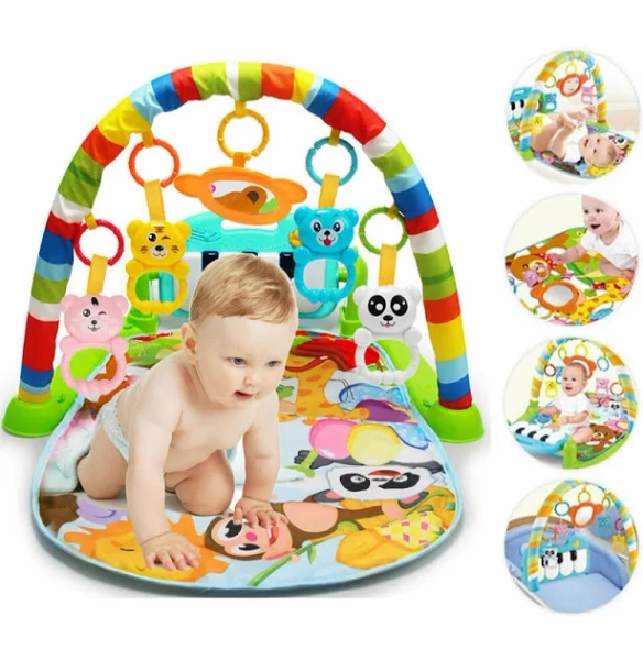 Baby Gym Activity Play Mat with Adjustable Piano and Hanging Toys