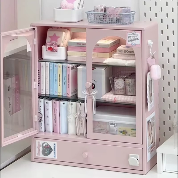 Simple Metal Storage Cabinet Dust-proof Cosmetics Stationery Organizer Box Student Dorm Storage Drawers Portable Planner Holder - AliExpress 15
