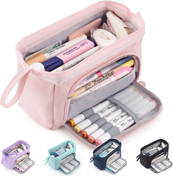Pencil Case Large Capacity Pencil Pouch Handheld Pen Bag Cosmetic Gift for Office School Teen Girl Boy Men Women Adult (Pink)