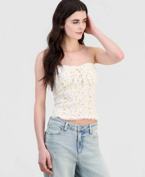 Juniors' Ditsy Print Sweetheart-Neck Top