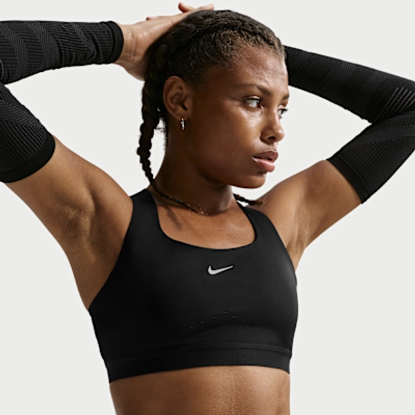 Nike Swift Women's High-Support Lightly Lined Sports Bra - Black/Silver - Size XS