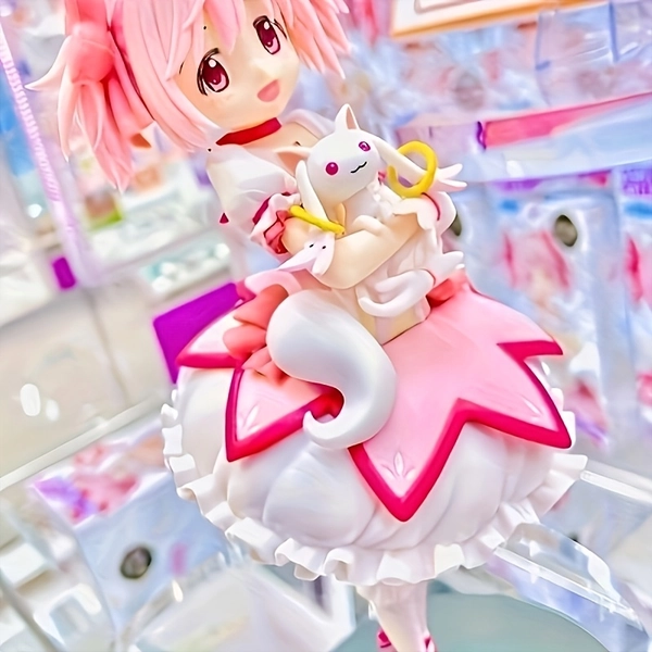 Anime Girl Figure with Pink Hair, Magical Staff - Pastel Pink & Red Accents, Dynamic Pose - Collectible PVC Decoration for PC Case, Desk Decor, Anime Lover Gift - Christmas Birthday Present for Girls & Women, Magical Character Design, Decorative Base Figure
