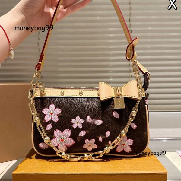 luxury pink designer bag shoulder bag pink denim bag murakami cherry crossbody bag blossom tote bag women underarm bag mini chain purse luxury embossed bag fashion