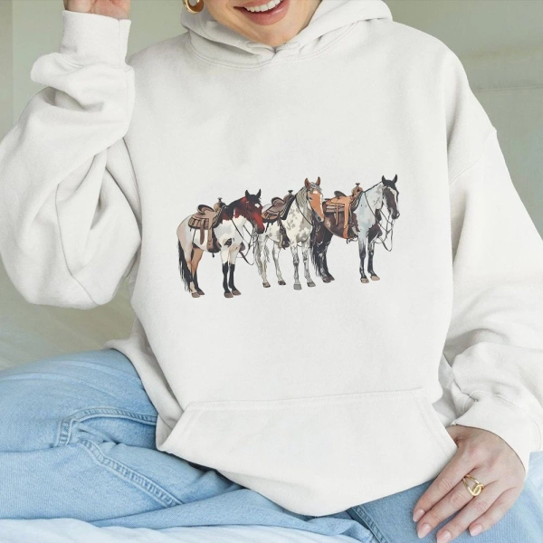 Horse Hoodie | Western Ranch Graphic Print | Soft Cotton Blend Premium Sweatshirt | Gift for Cowgirl and Equestrian Lovers