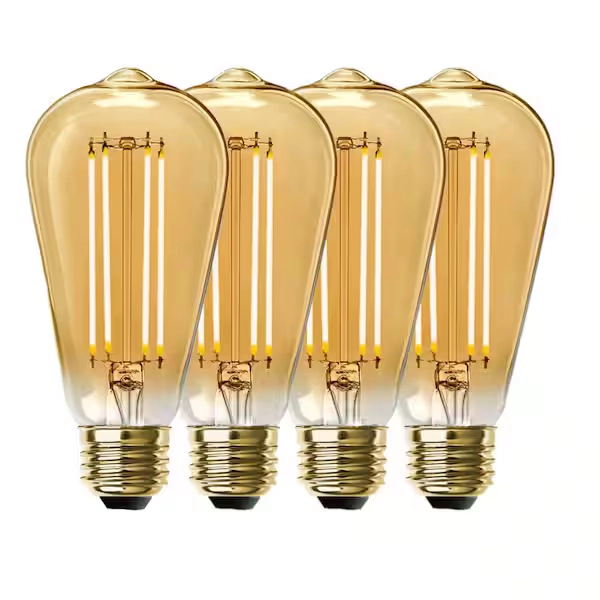Feit Electric 100-Watt Equivalent ST19 Dimmable Straight Filament Amber Glass Vintage Edison E26 LED Light Bulb, Warm White (4-Pack) ST19100/LED/4