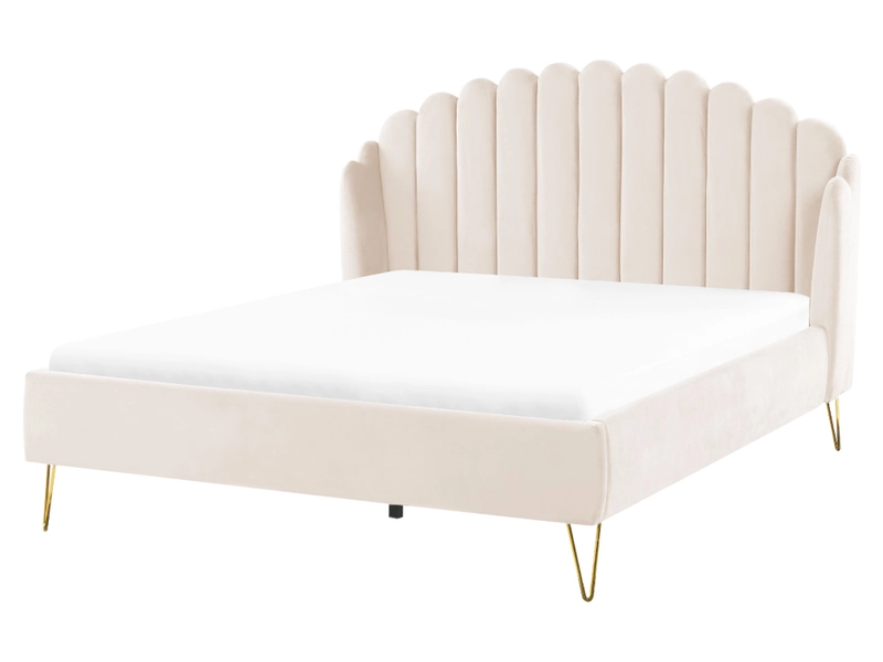 Bed Fluweel AMBILLOU 160 x 200 cm Lichtbeige
