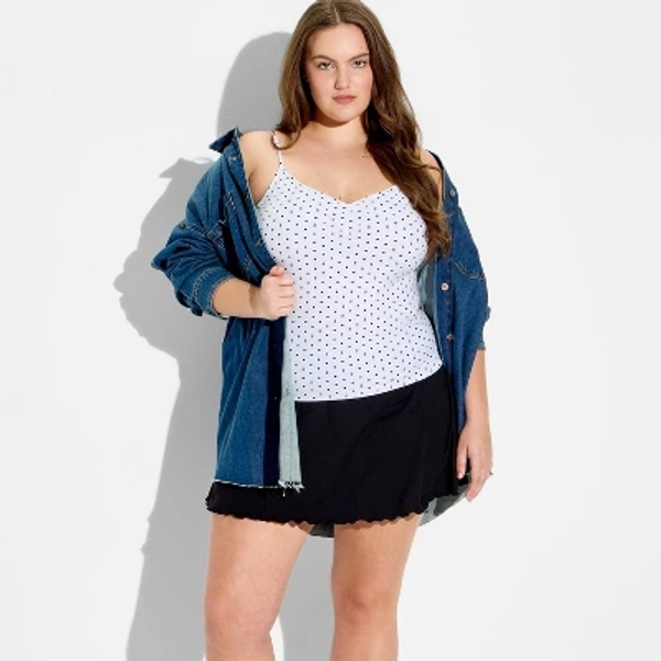 Women's Ruched ButterBliss V-Neck Cami - Wild Fable™ White Polka Dots XXL