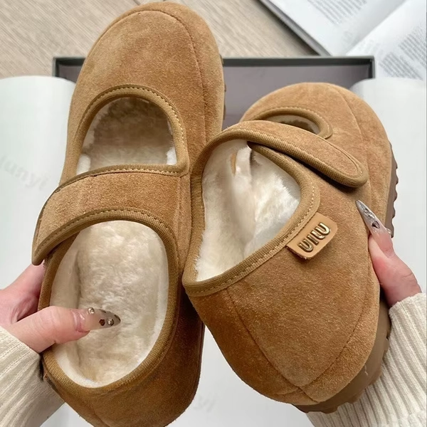 Women's Shoes Thick Heel Mary Janes Fleece Lined Casual Fur Slip-On 2025 Autumn Winter Rubber Sole Round Toe Plush Cotton Shoes - AliExpress 