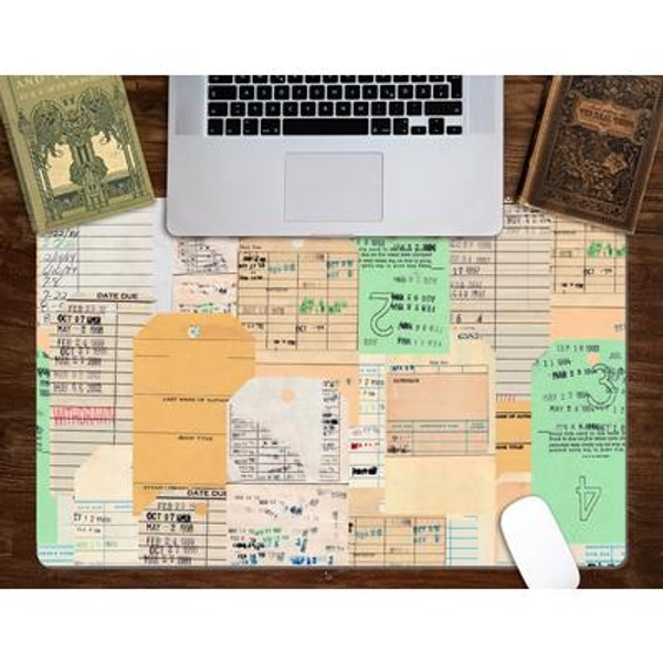 Library Book Desk Mat, Bookish Desk Pad, Book Lover Desk Decor, Book Themed Mouse Pad, Beige & Green Deskmat, Large Mousepad, Librarian Gift