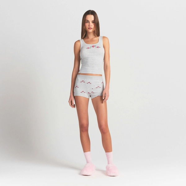COTTON RIB TANK AND SHORT SET | LIGHT HEATHER GREY TRIPLE HEARTS
