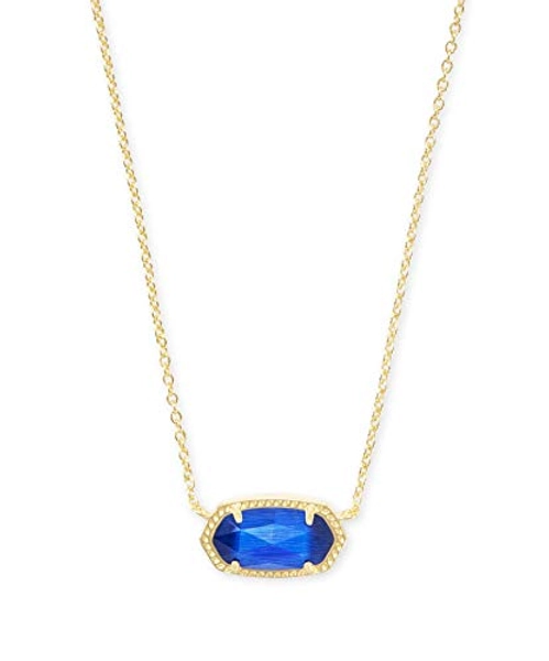 Kendra Scott Elisa Short Pendant Necklace for Women, Dainty Fashion Jewelry, 14k Gold-Plated Brass, Cobalt Cats Eye