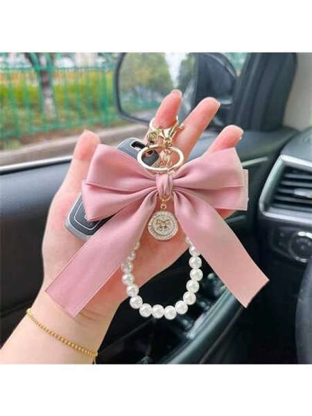 Faux Pearl Butterfly Lanyard Phone Keychain Versatile Bag Charm Summer Bracelet Bows Bridesmaid Gifts