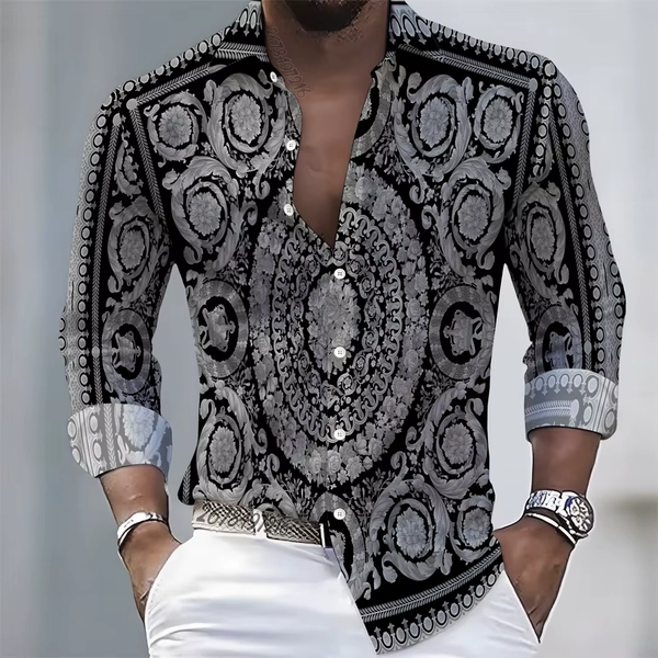 2026 Spring/Autumn New European and American Style Men's Long-Sleeved Shirt, Baroque Court Style Print Retro Lapel Casual Shirt - AliExpress 200000343