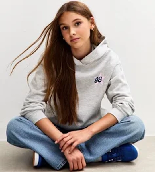 New Look Girls' Mid Grey Star 98 Print Hoodie
