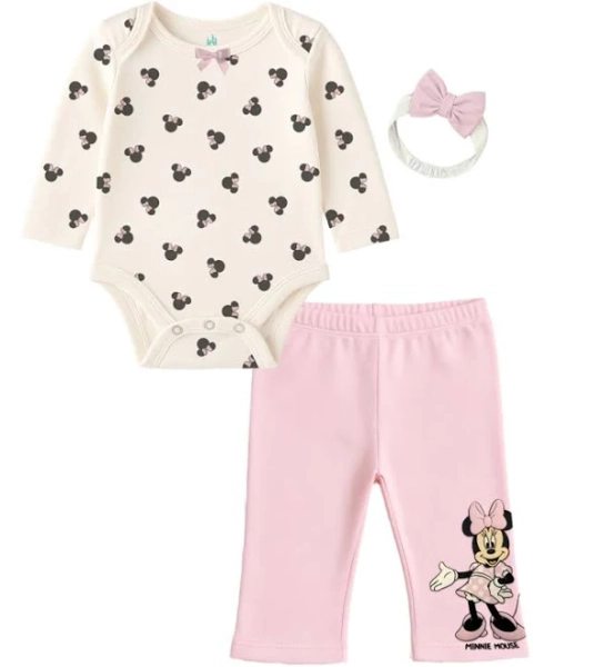 Disney Baby Girls 3-Piece Minnie Bodysuit, Creeper Pant and Headband Set