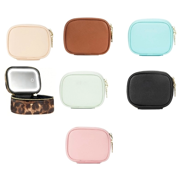 Mini Makeup Bag with Led Mirror,3 Light Modes Small Cosmetic Bag Rechargeable