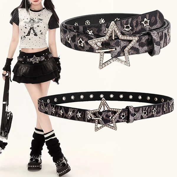A Women'S Y2K Star Series Belt Featuring Star-Shaped Rhinestone Carvings And a Hollow Metal Buckle, Perfect for Pairing with Jeans for Everyday Outings, Also Suitable for Men'S Use